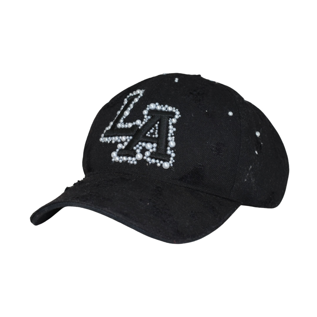 CUSTOM - LA Dodgers 'Black Pearl' Distressed Nero - Perle e Strass