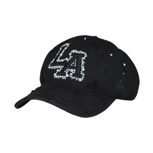 CUSTOM - LA Dodgers 'Black Pearl' Distressed Nero - Perle e Strass