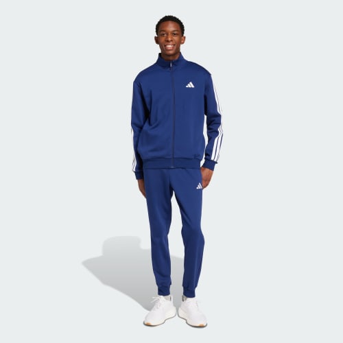 Tuta Adidas Essentials 3 Strisce Fleece Uomo Blu