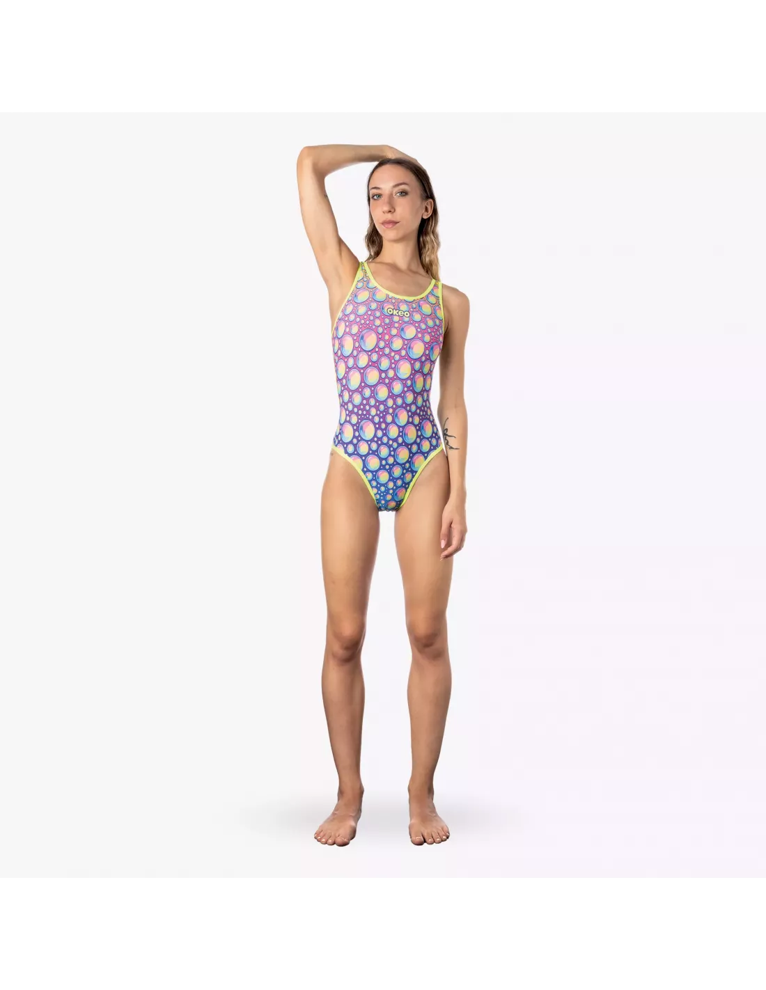Costume Intero Donna OKEO Bolle — vista laterale — attrezzatura nuoto Genova